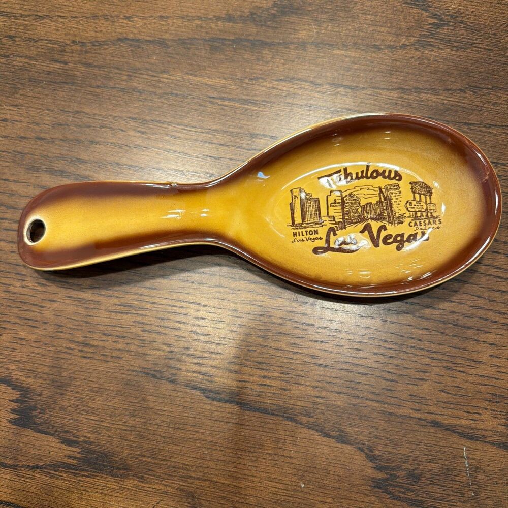 VTG Las Vegas Ceramic Spoon Rest Mid Century Drip Glaze Made in Japan Retro MCM